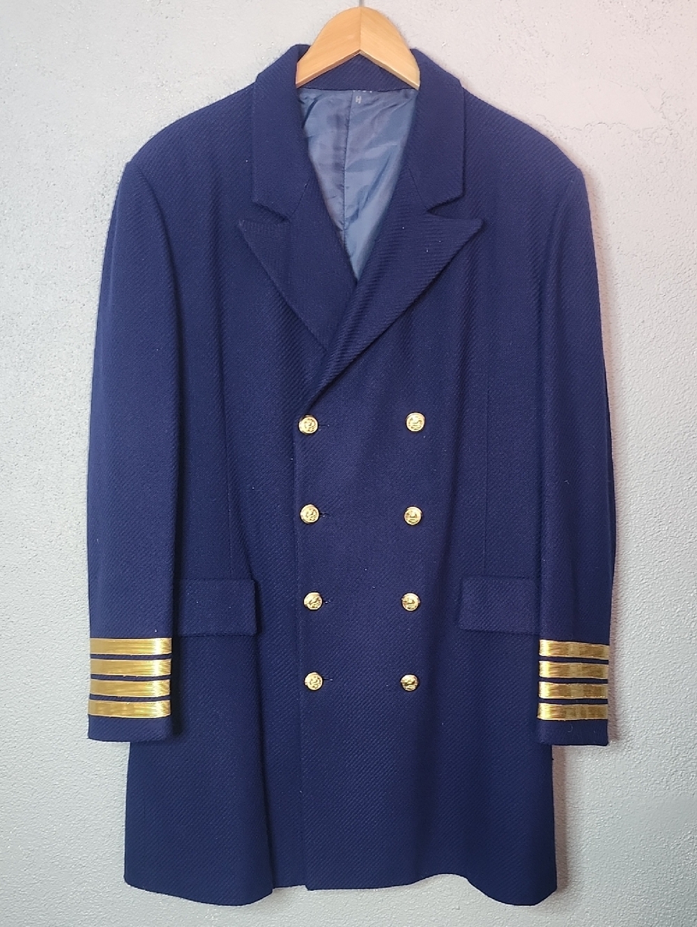 Men's Navy Double-Breasted Pea Coat with Gold Trim